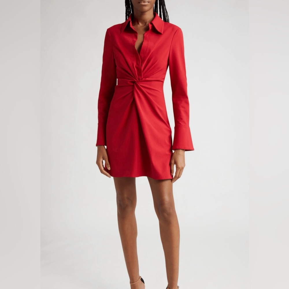 Cinq a Sept McKenna Front Twist Long Sleeve Mini Shirtdress
